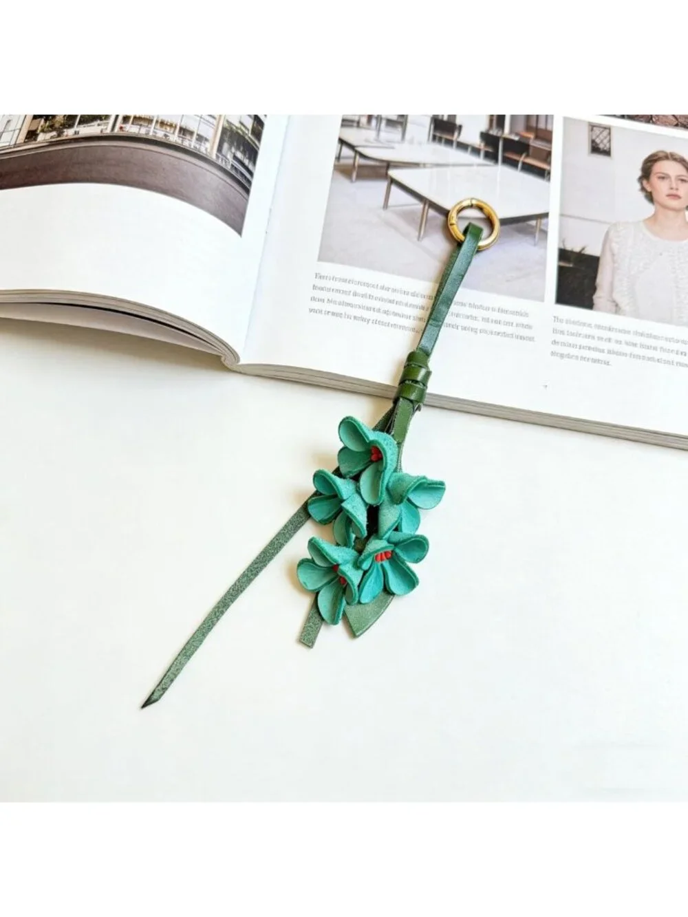 Boho Genuine Leather Flower Keychain | Cute Bag Charm for Handbag & Purse